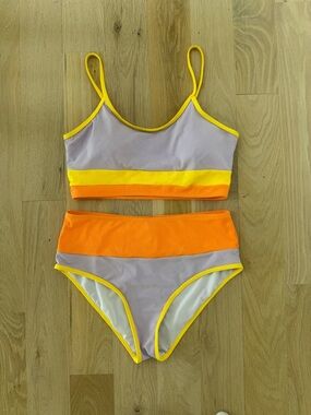 Bright Colorblock Full Coverage Bikini Set